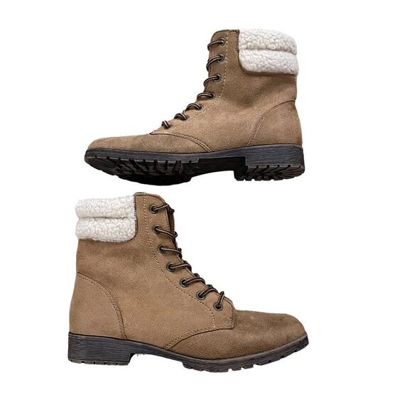 Bamboo ~ Tan Suede Boots with shearling accent ~ size 8 - Picture 3 of 12